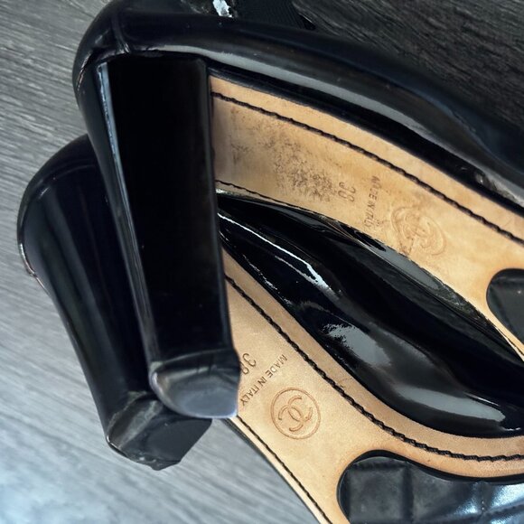 Chanel CC Stretch Black Patent Leather Heels – Size 38 (Fits Like 7.5) - Picture 5 of 8